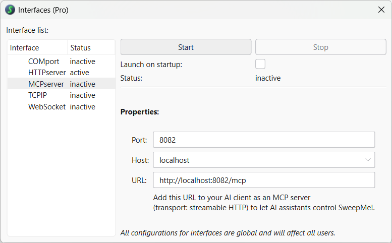 Screenshot: Interface and MCP